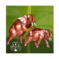 Wooden Two Walking Elephant, Hand Carved From Suar Wood