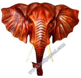 Wooden Wallhanging Elephant Head Carving, Hand Carved From Suar Wood