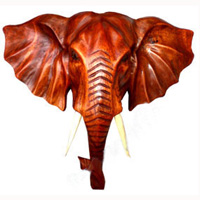 Wooden Wallhanging Elephant Head Carving, Hand Carved From Suar Wood