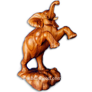 Wooden Standing Elephant, Hand Carved From Suar Wood