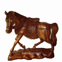 Wooden Walking Horse Carving, Hand Carved From Suar Wood