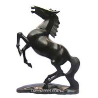 Wooden Standing Horse Carving With Black Color, Hand Carved From Suar Wood