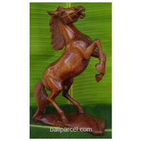 Wooden Standing Horse Carving, Hand Carved From Suar Wood