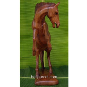 Wooden Standing Horse Carving, Hand Carved From Suar Wood