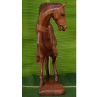 Wooden Standing Horse Carving, Hand Carved From Suar Wood