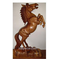 Wooden Standing Horse Carving, Hand Carved From Suar Wood