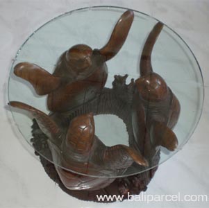 Wooden Coffee Table Turtle Carving, Hand Carved From Suar Wood (included Glass 8ml)