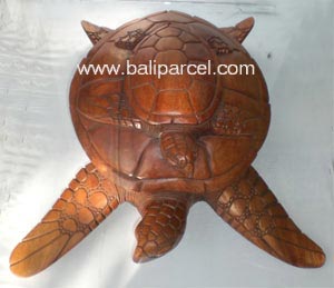 Wooden Fruit Holder, Turtle Carving, Hand Carved From Suar Wood