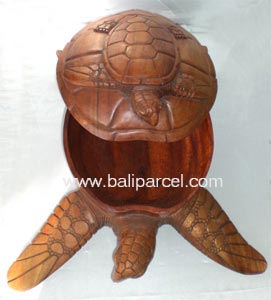 Wooden Fruit Holder, Turtle Carving, Hand Carved From Suar Wood