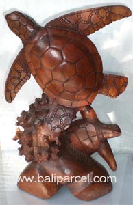 Wooden Two Wooden Turtle Carving, Hand Carved From Suar Wood
