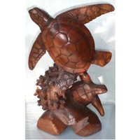 Wooden Two Wooden Turtle Carving, Hand Carved From Suar Wood