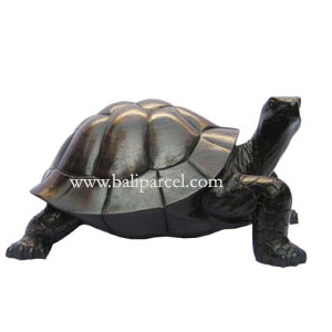 Wooden Turtle Carving With Black Color, Hand Carved From Hibiscus Wood