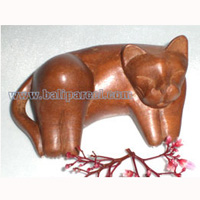 Wooden Small Craft Cat, Hand Carved From Waru Lot Wood