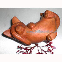 Wooden Small Craft Cat, Hand Carved From Waru Lot Wood