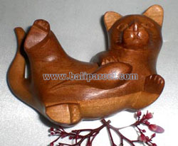 Wooden Small Craft Cat, Hand Carved From Waru Lot Wood