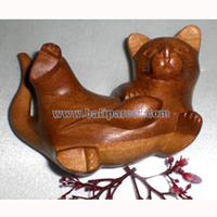 Wooden Small Craft Cat, Hand Carved From Waru Lot Wood