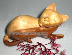 Wooden Small Craft Cat, Hand Carved From Waru Lot Wood