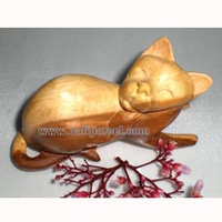 Wooden Small Craft Cat, Hand Carved From Waru Lot Wood