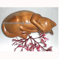 Wooden Small Craft Cat, Hand Carved From Waru Lot Wood