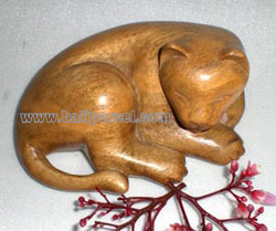 Wooden Small Craft Cat, Hand Carved From Waru Lot Wood