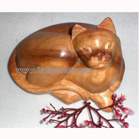 Wooden Small Craft Cat, Hand Carved From Waru Lot Wood