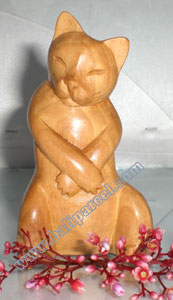 Wooden Small Craft Cat, Hand Carved From Waru Lot Wood