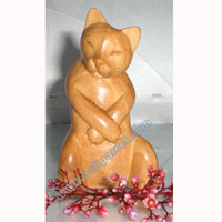 Wooden Small Craft Cat, Hand Carved From Waru Lot Wood
