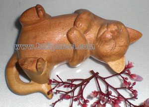 Wooden Small Craft Cat, Hand Carved From Waru Lot Wood