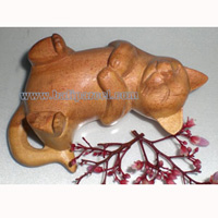 Wooden Small Craft Cat, Hand Carved From Waru Lot Wood