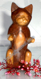 Wooden Small Craft Cat, Hand Carved From Waru Lot Wood