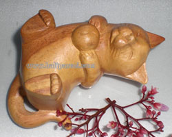 Wooden Small Craft Cat, Hand Carved From Waru Lot Wood
