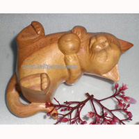 Wooden Small Craft Cat, Hand Carved From Waru Lot Wood
