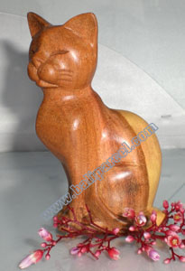Wooden Small Craft Cat, Hand Carved From Waru Lot Wood