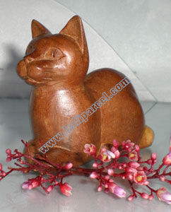 Wooden Small Craft Cat, Hand Carved From Waru Lot Wood