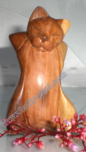 Wooden Small Craft Cat, Hand Carved From Waru Lot Wood
