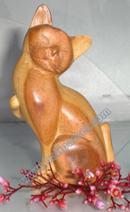 Wooden Small Craft Cat, Hand Carved From Waru Lot Wood