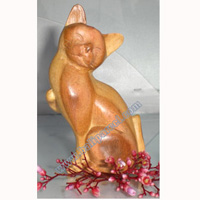 Wooden Small Craft Cat, Hand Carved From Waru Lot Wood