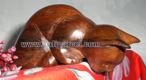 Wooden Small Craft Cat, Hand Carved From Waru Lot Wood