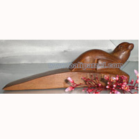 Wooden Door Stop With Sea Dog Carving, This Pieces Hand Carved From Waru Lot Wood 