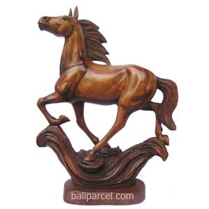 Wooden Walking Horse Carving, Hand Carved From Suar Wood