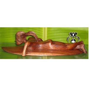 Surfer Girl Wooden Abstract, Hand Carved From Suar Wood