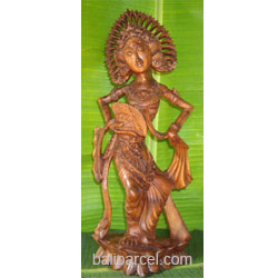 Janger Dance Statue, Hand Carved From Suar Wood