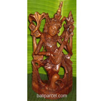 Dewi Saraswati Statue, Hand Carved From Suar Wood