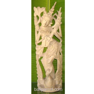 Dewi Saraswati Statue, Hand Carved From Crocodile Wood 
