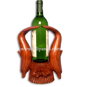 Dolphin Wine Bottle Holder, Hand Carved From Hibiscus Wood