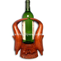 Dolphin Wine Bottle Holder, Hand Carved From Hibiscus Wood