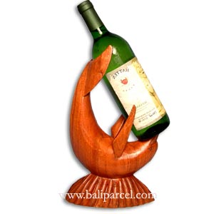 Dolphin Wine Bottle Holder, Hand Carved From Hibiscus Wood