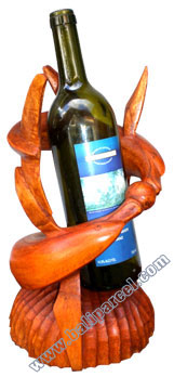 Dolphin Wine Bottle Holder, Hand Carved From Hibiscus Wood