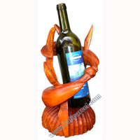 Dolphin Wine Bottle Holder, Hand Carved From Hibiscus Wood