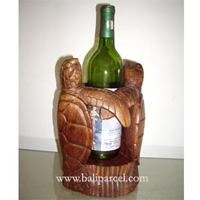Turtle Wine Bottle Holder, Hand Carved From Jempinis Wood